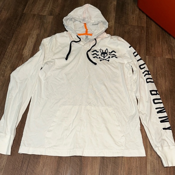 Psycho Bunny Hooded Shirt size 3 White with Blue Graphics EUC - Picture 1 of 6